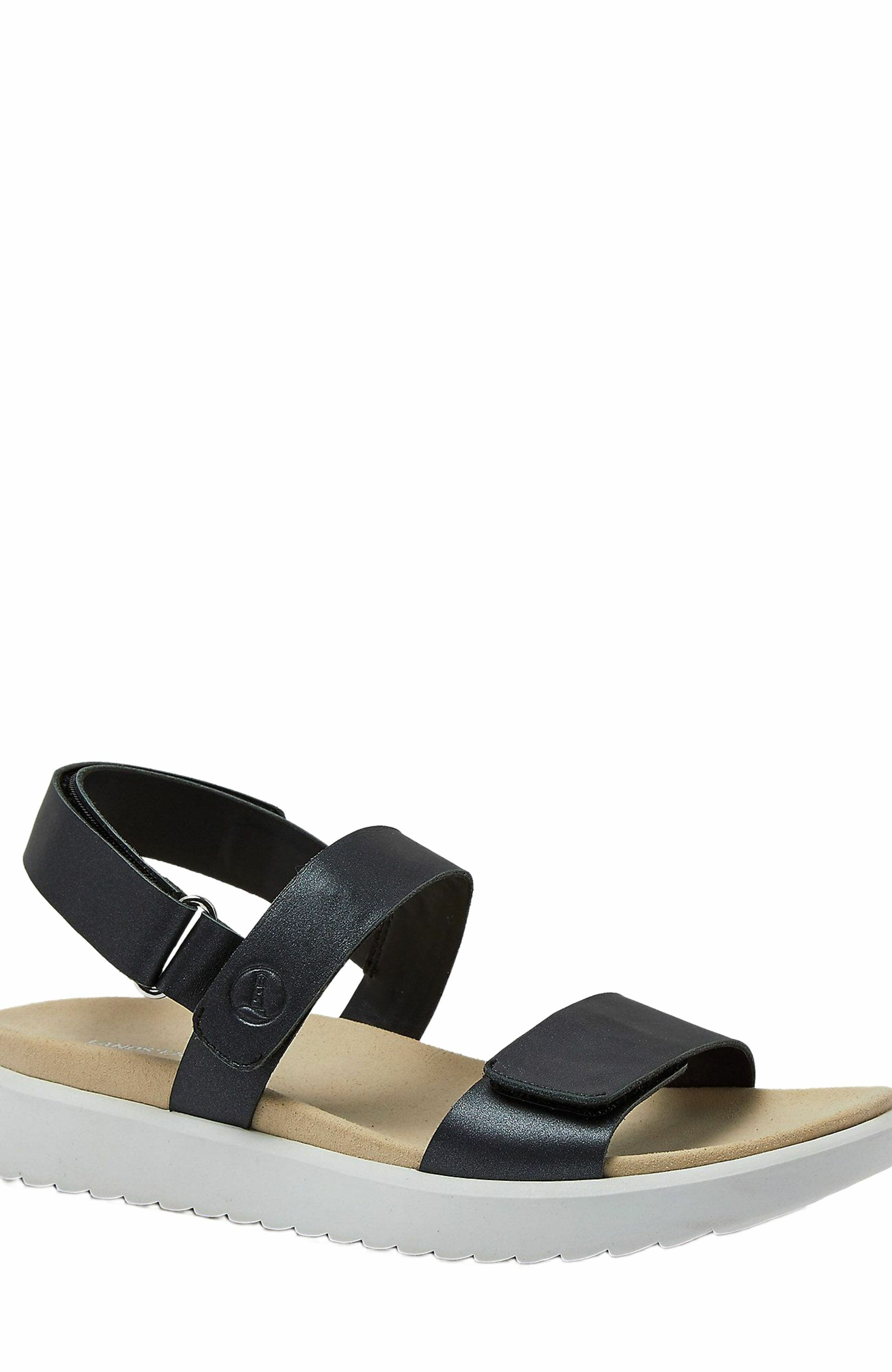 Lands' End Comfort Adjustable Leather Sandals, Alternate, color, Black