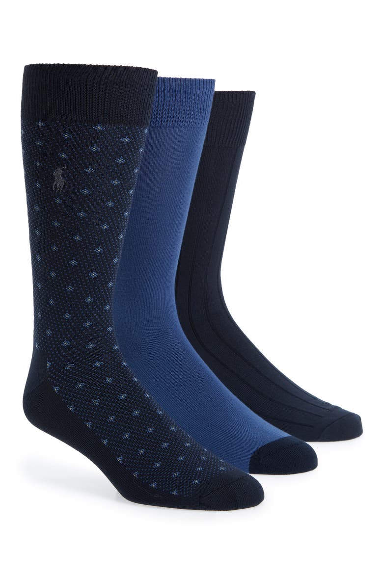 Assorted 3-Pack Supersoft Dress Socks, Main, color, NAVY