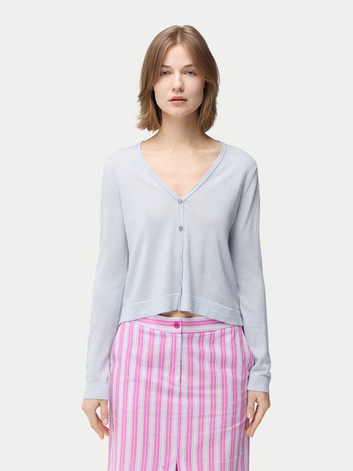 Gobi Mongolian Cashmere Lightweight Cashmere Silk Cardigan In Ice Flow