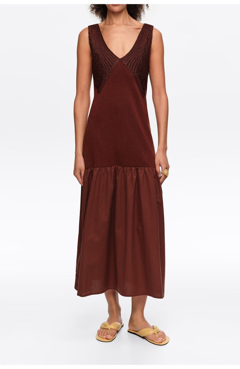 Bimba y Lola Two-Material A-Line Knit Dress, Main, color, Brown