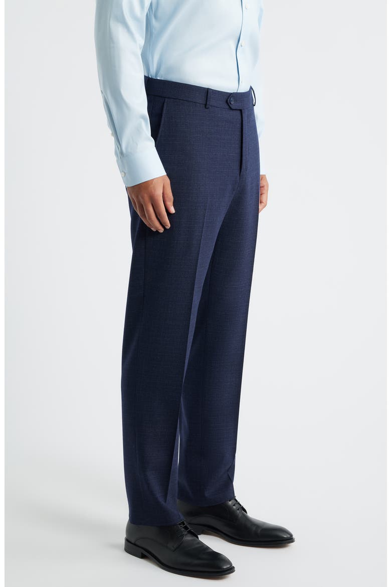 Saxony Trim Fit Flat Front Thatch Weave Wool Blend Dress Pants, Alternate, color, NAVY