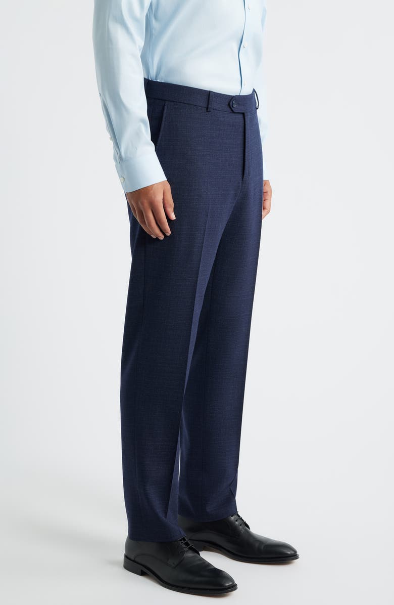 Berle Saxony Trim Fit Flat Front Thatch Weave Wool Blend Dress Pants, Alternate, color, Navy