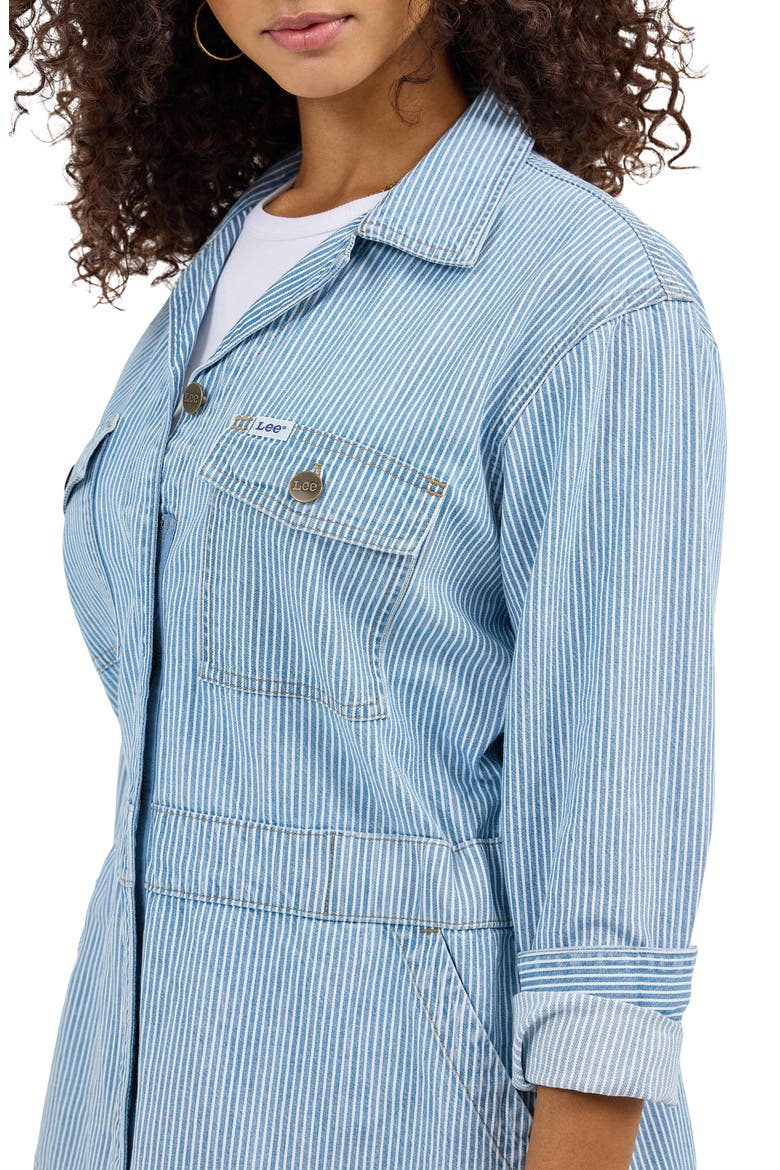 Military Oversize Stripe Cotton Denim Jacket, Alternate, color, MID RAILROAD