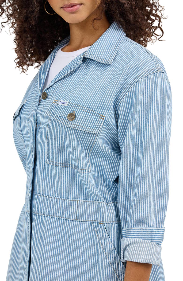 Lee Military Oversize Stripe Cotton Denim Jacket, Alternate, color, Mid Railroad