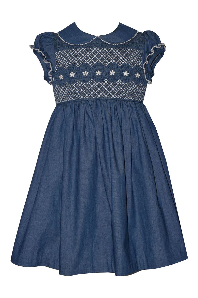 Kids' Smocked Denim Dress, Main, color, BLUE