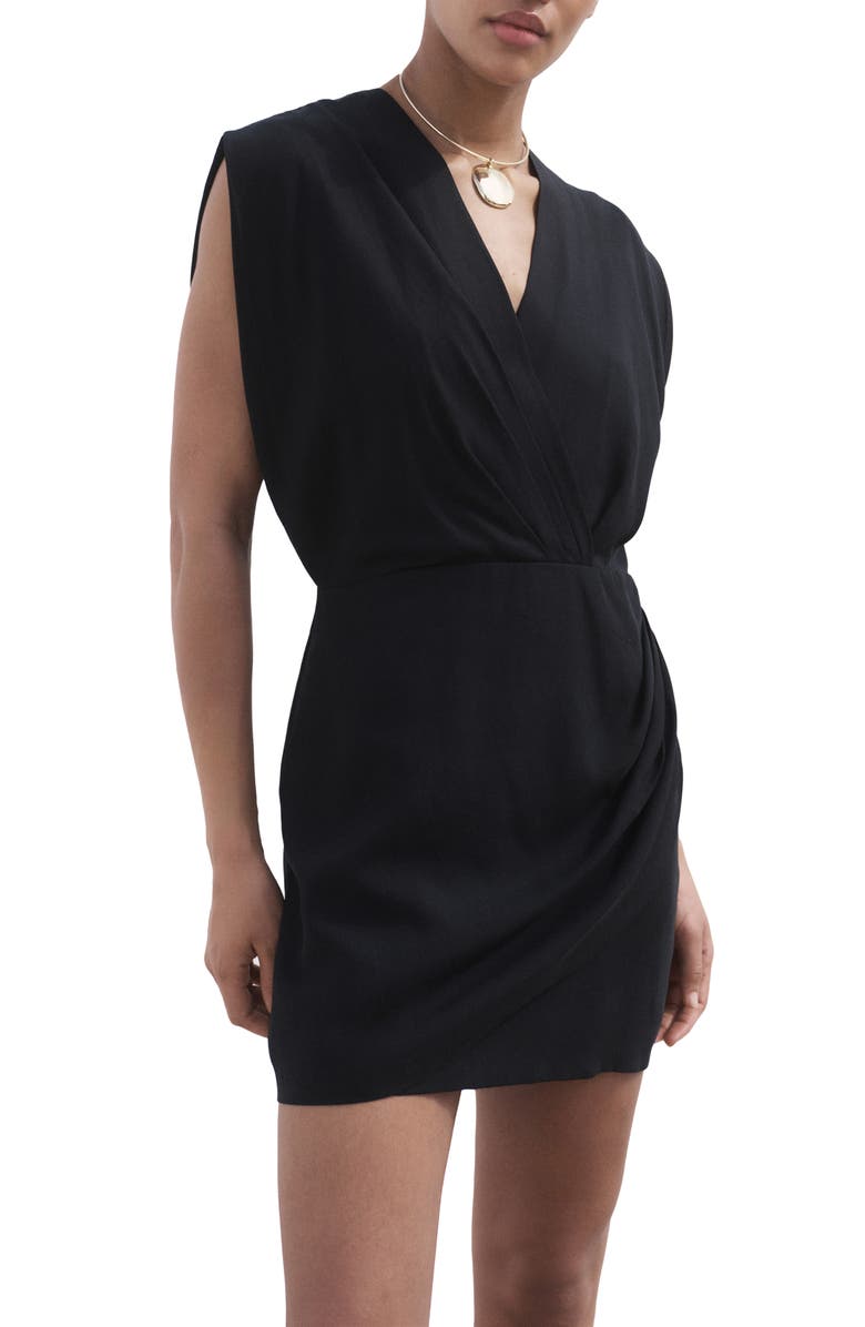 MANGO Vene Faux Wrap Dress, Alternate, color, Black