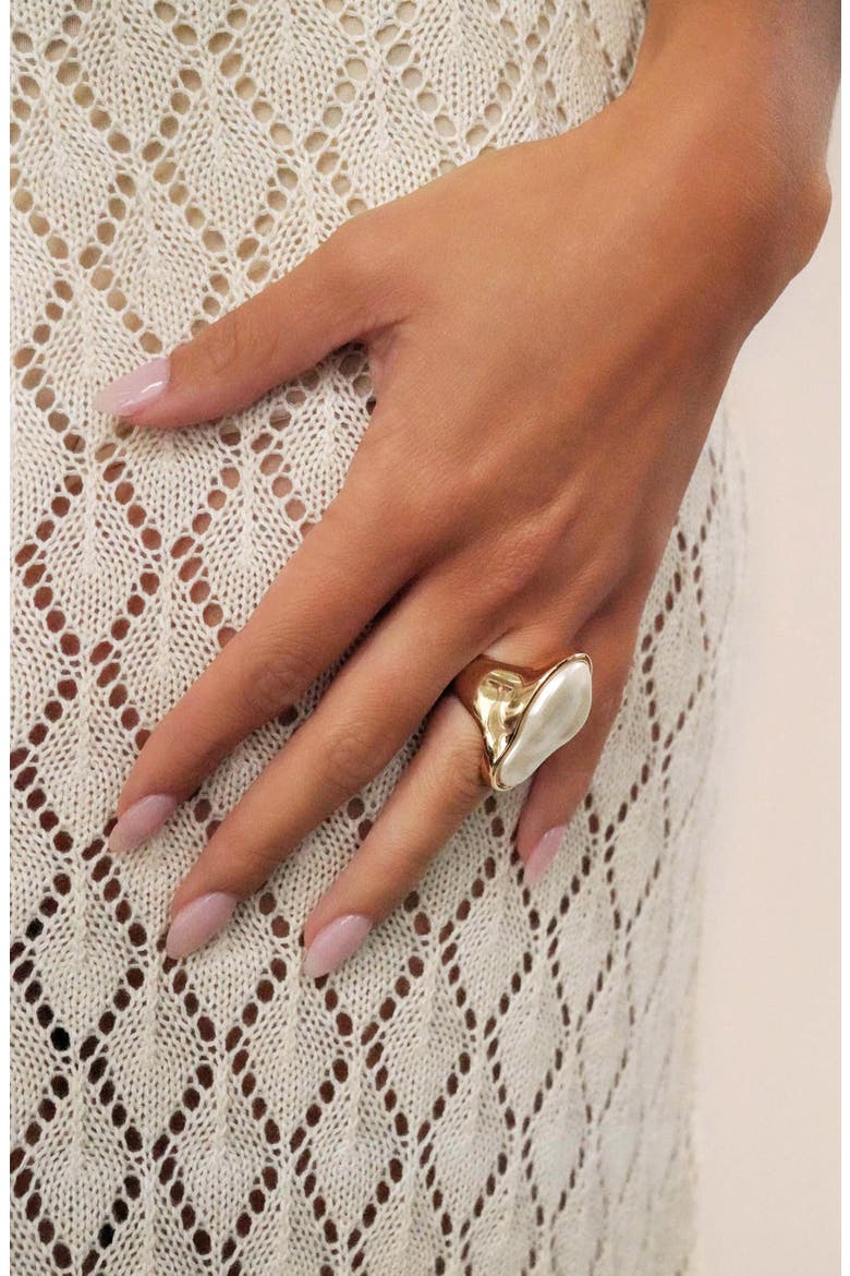 Faux Pearl Statement Ring, Alternate, color, GOLD