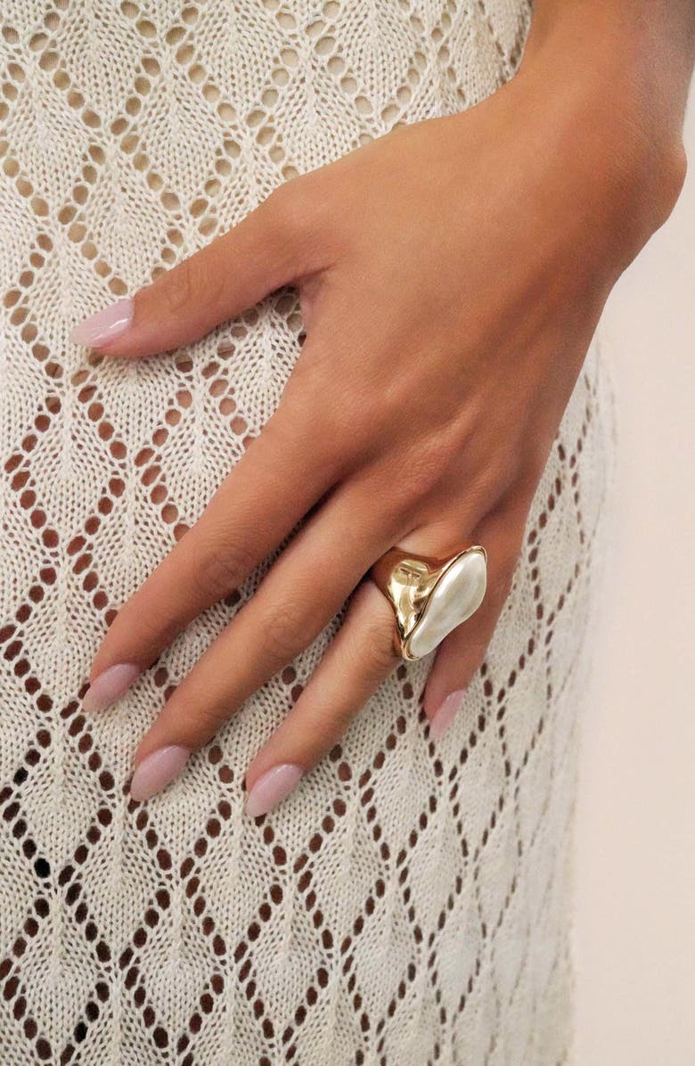 Ettika Faux Pearl Statement Ring, Alternate, color, Gold