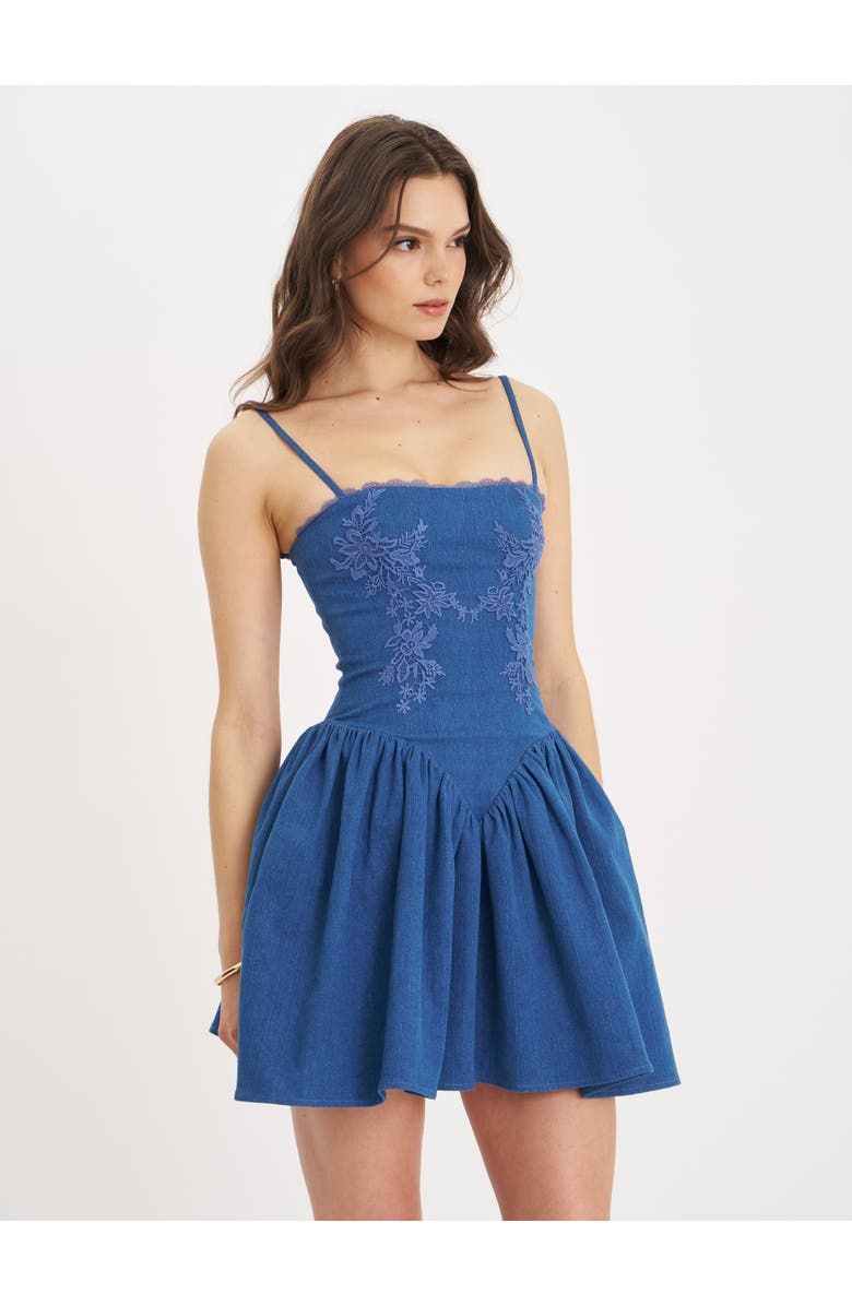Miss Circle Zafira Cotton Denim Drop Waist Corset Mini Dress, Alternate, color, Blue