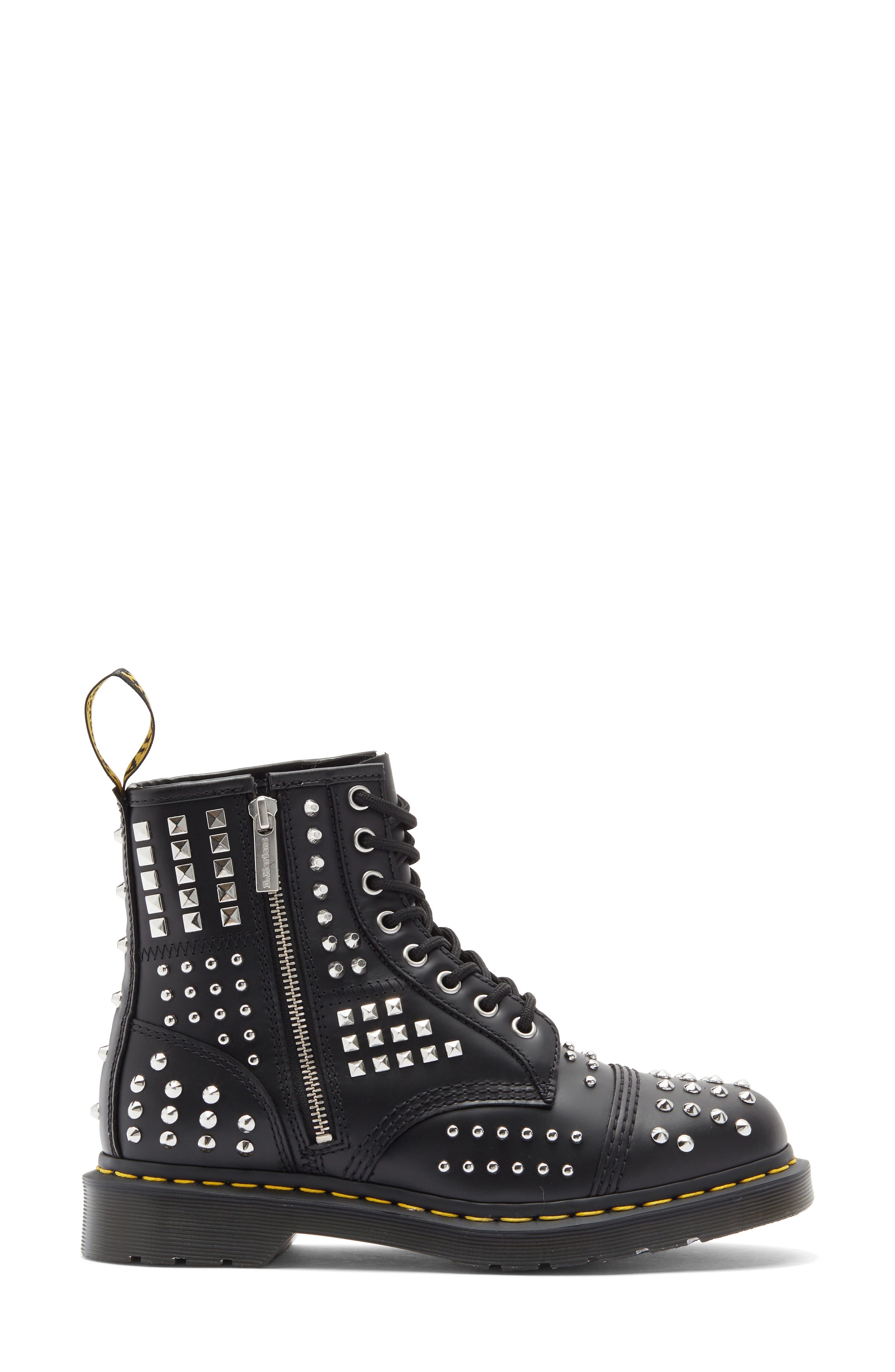 Dr. Martens 1460 Black Atlas Studded Boot, Alternate, color, Black