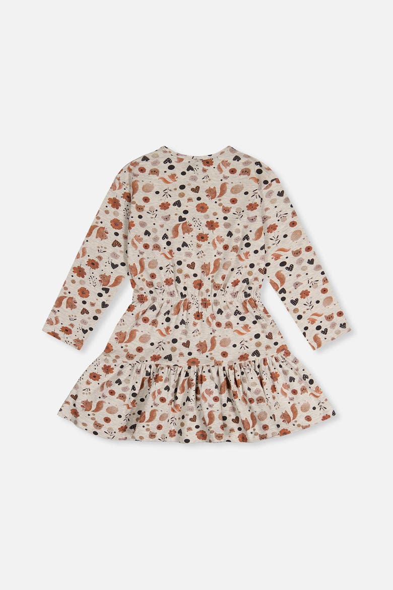 Organic Cotton Squirrel Floral Ruffle Yoke Dress, Alternate, color, Beige with Squirrel Print