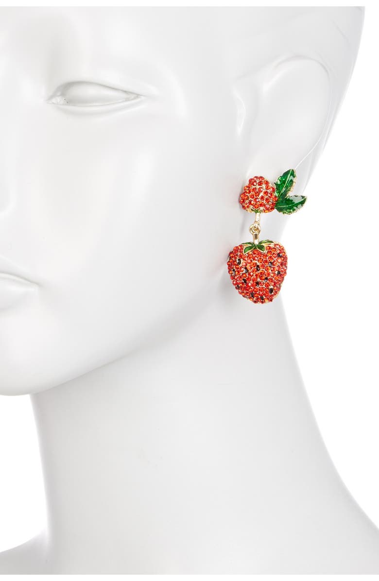 EYE CANDY LOS ANGELES Strawberry Summer Pave Crystal Drop Earrings, Alternate, color, Red