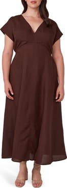 Estelle Aubrey Cutout Linen Blend Midi Dress
