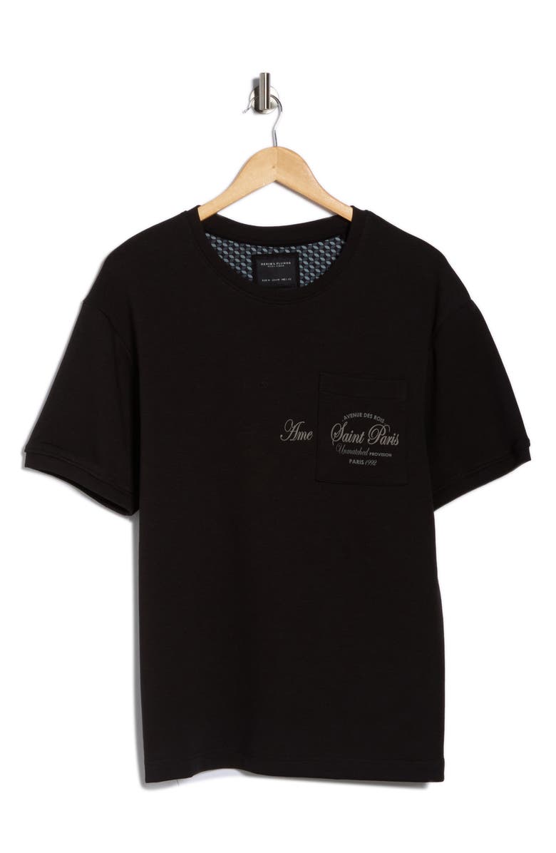 DENIM AND FLOWER Relaxed Fit Saint Paris Graphic Pocket T-Shirt, Main, color, Black