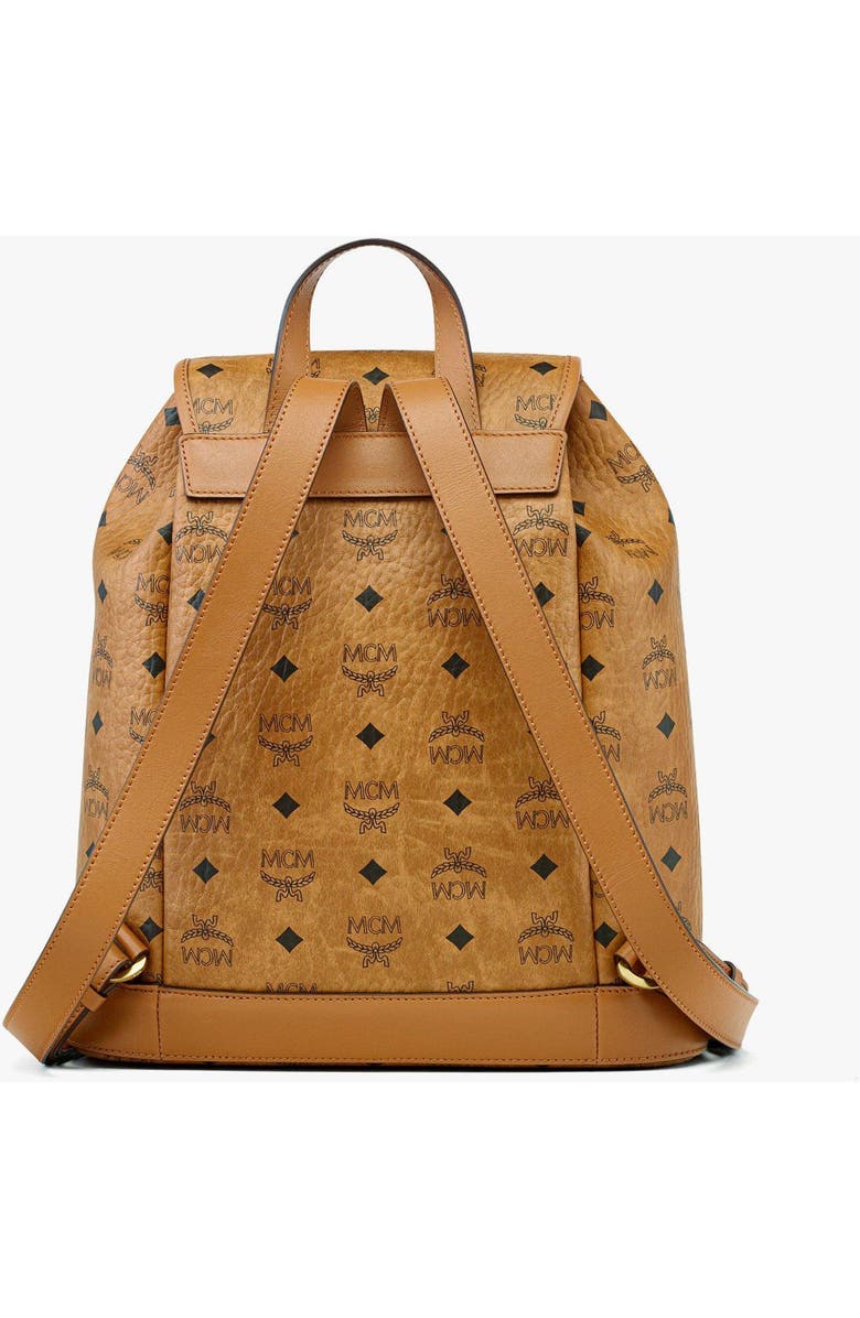 MCM Small Aren Drawstring Backpack in Visetos, Alternate, color, Brown