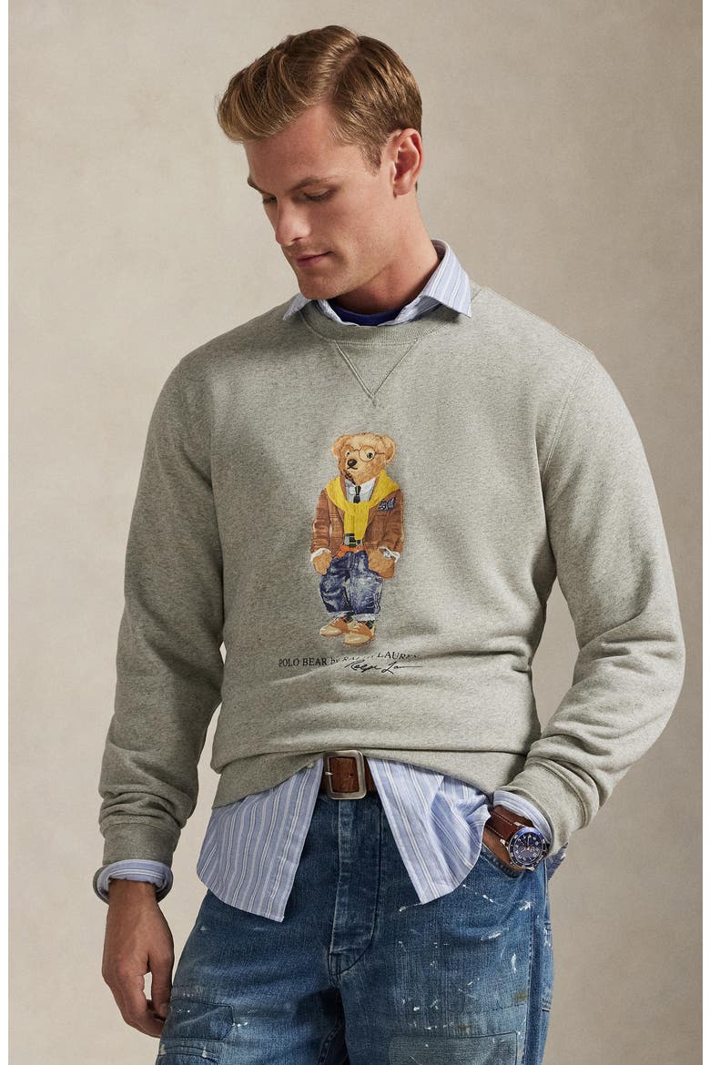 Polo Bear Graphic Sweatshirt, Alternate, color, LOFT HEATHER/ HERITAGE BEAR