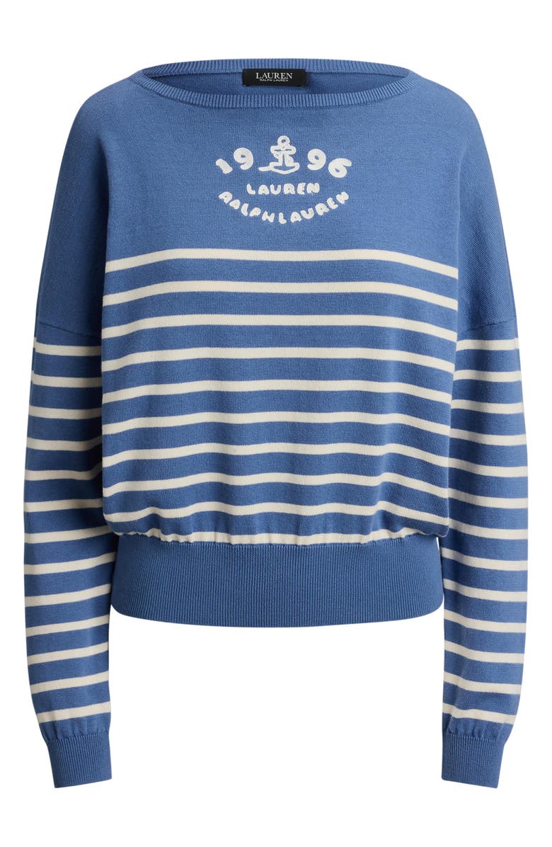 Lauren Ralph Lauren Striped Combed Cotton Boat Neck Sweater, Alternate, color, Carson Blue/ Cream