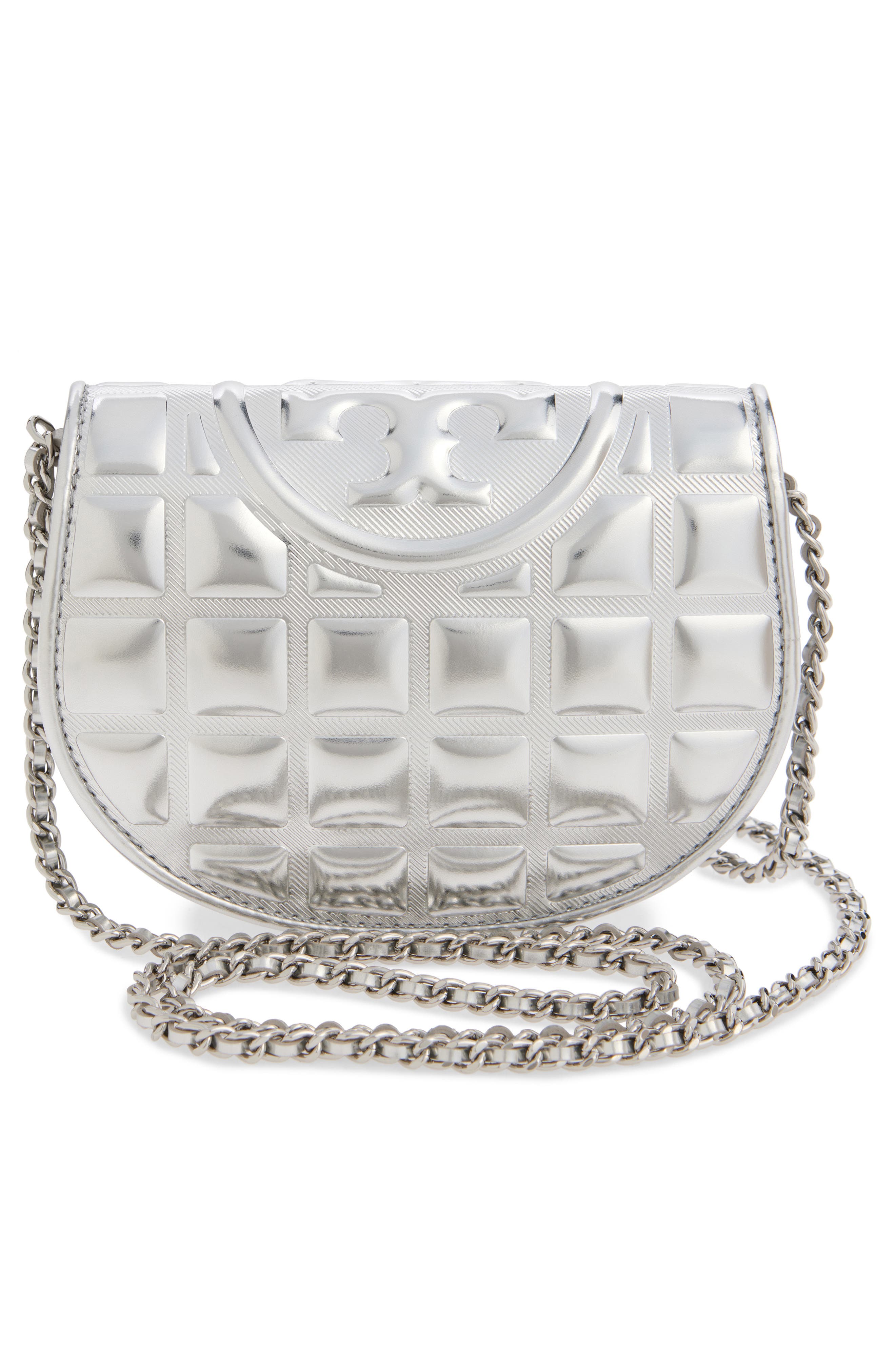 Fleming Metallic Square Quilt Mini Crossbody, Alternate, color, SILVER