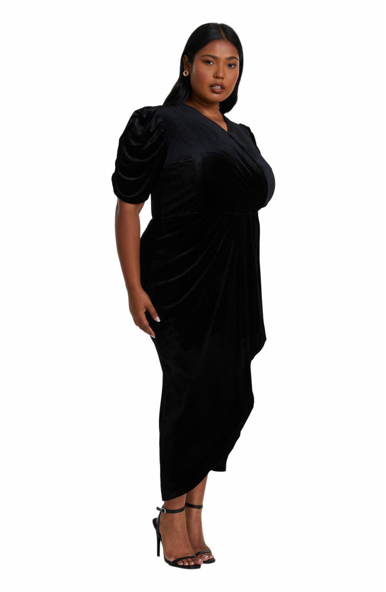 QUIZ Plus Size Velvet Wrap Midi Dress, Alternate, color, 