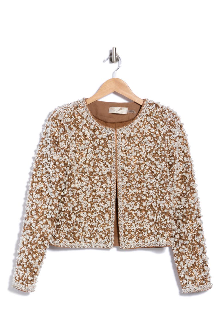 Kidman Embellished Open Front Jacket, Main, color, CAMEL/ MULTI
