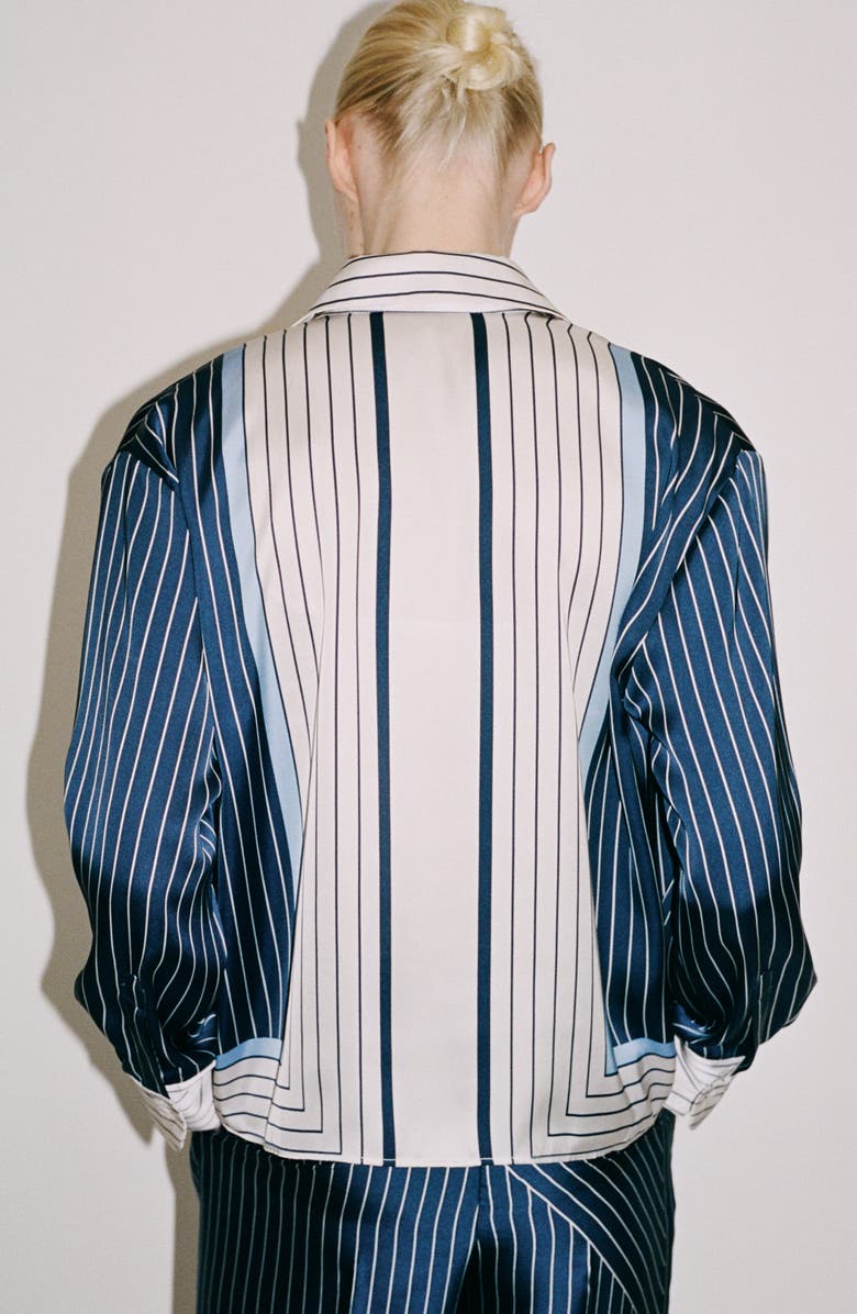 MANGO Stripe Satin Shirt, Alternate, color, Blue
