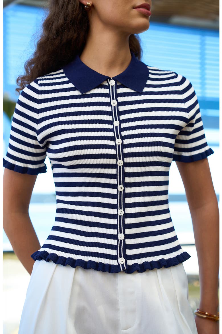 Nautical Striped Knitted Top, Alternate, color, Navy