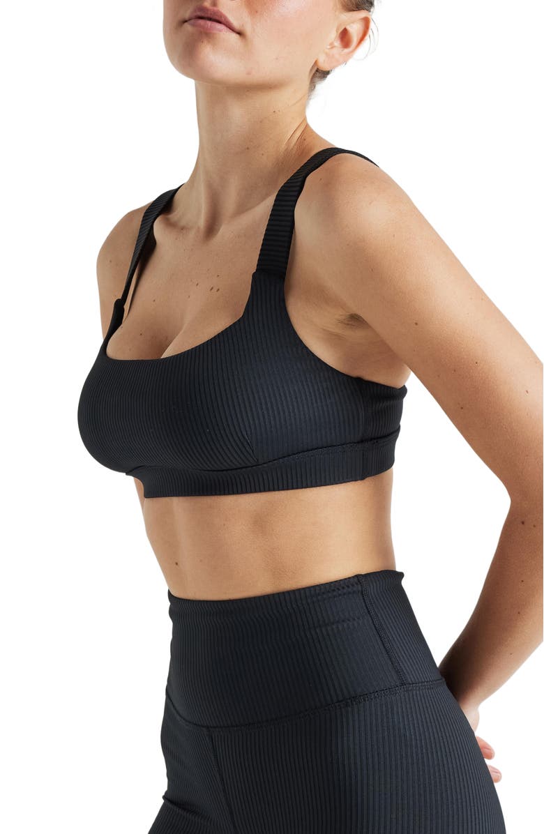 Losano Renew Rib Square Neck Bra, Alternate, color, Black