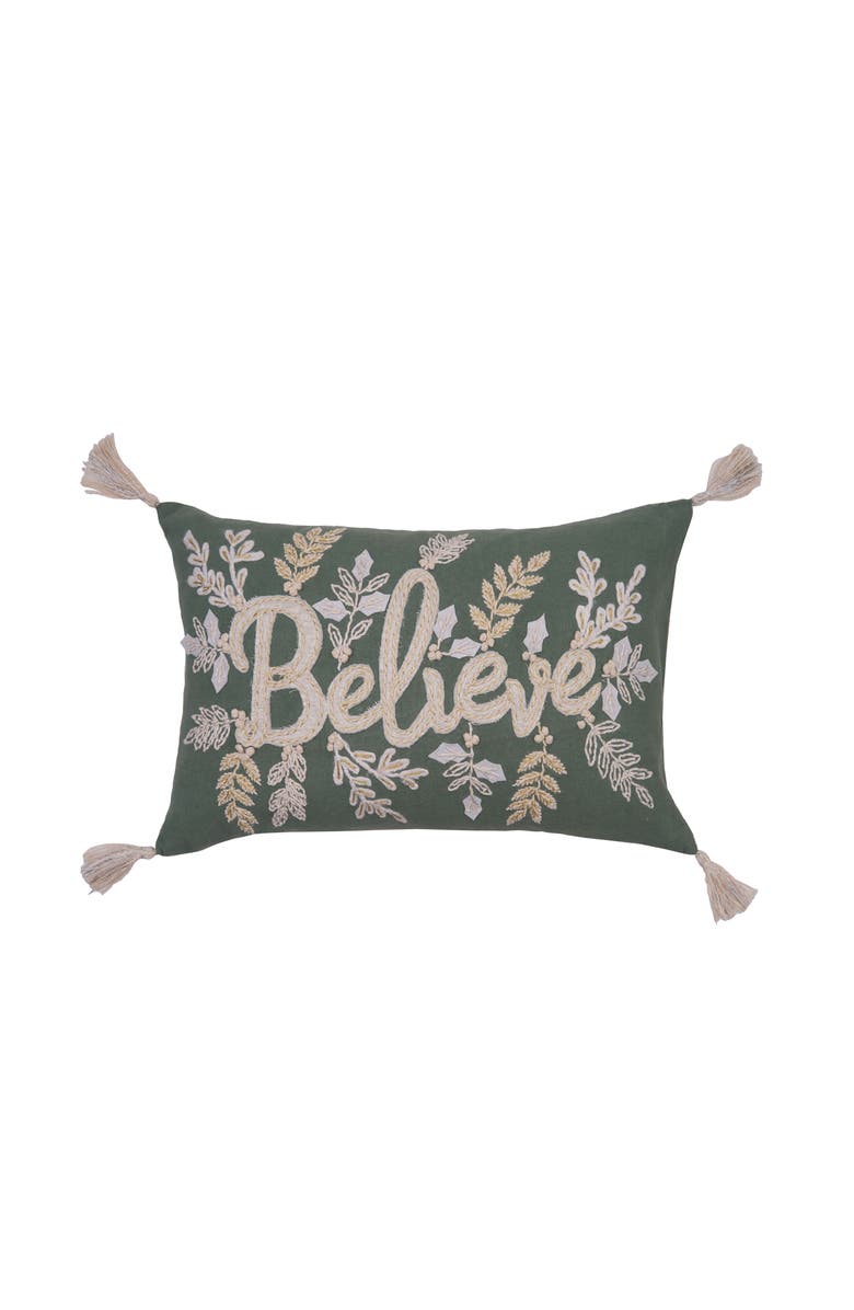 C&F Home Believe Throw Pillow, 14" x 22", Main, color, Green