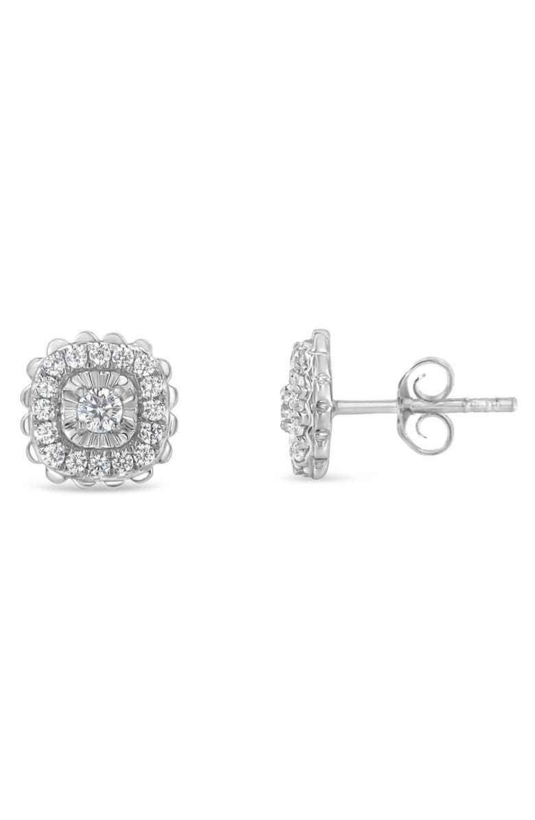 Haus of Brilliance Silver 1/2 Ct RoundDiamond Halo Cluster Stud Earring, Alternate, color, White