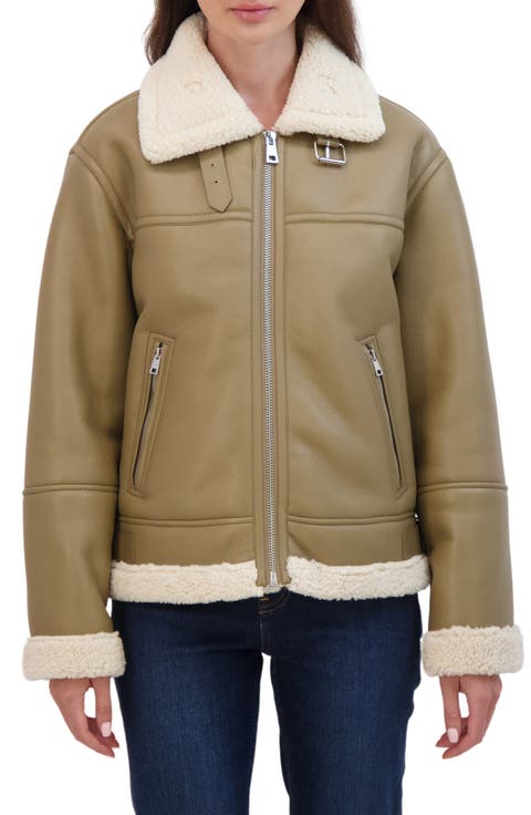 Faux Shearling Trim Aviator Jacket
