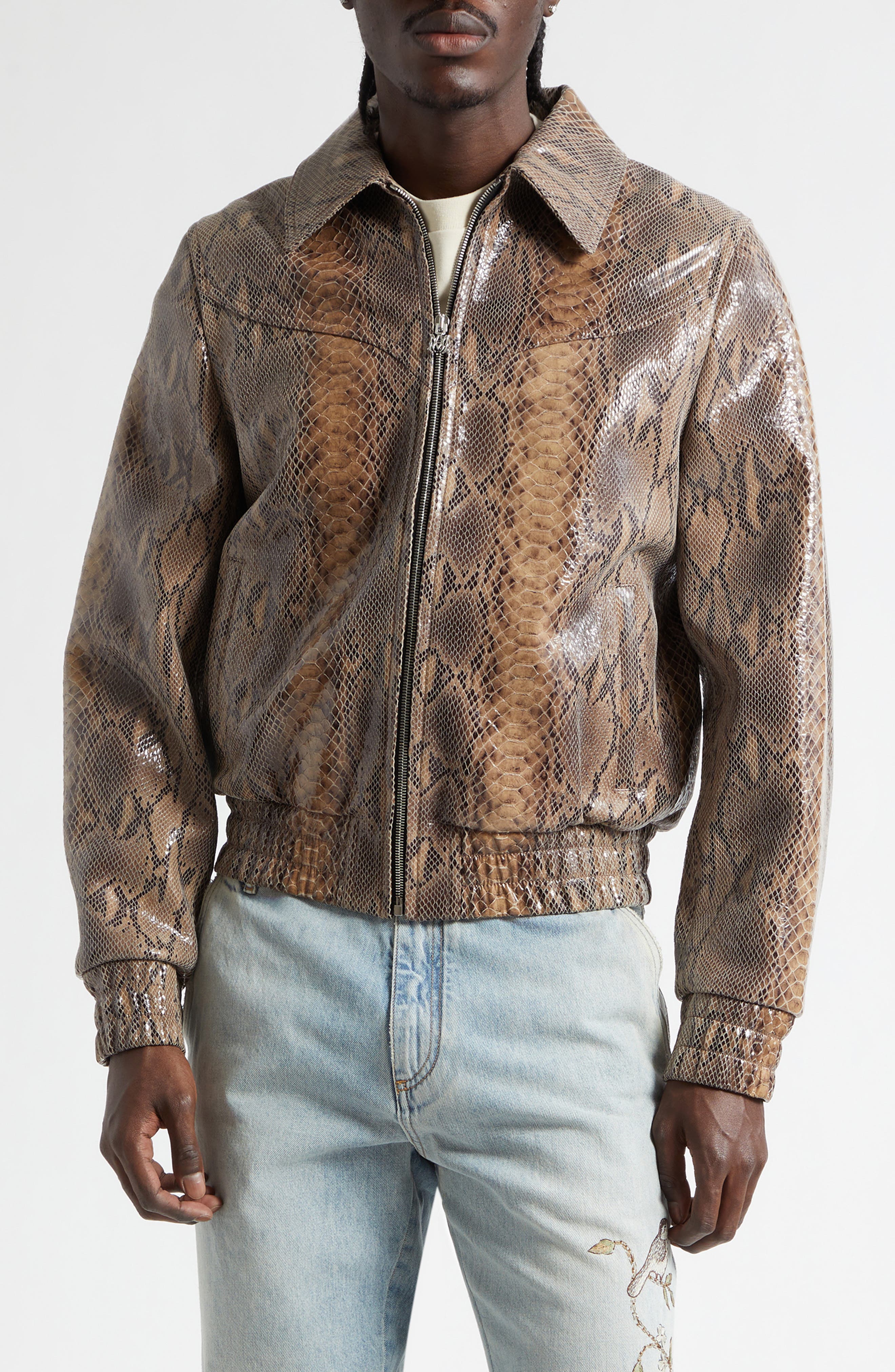 Snake Embossed Leather Western Jacket