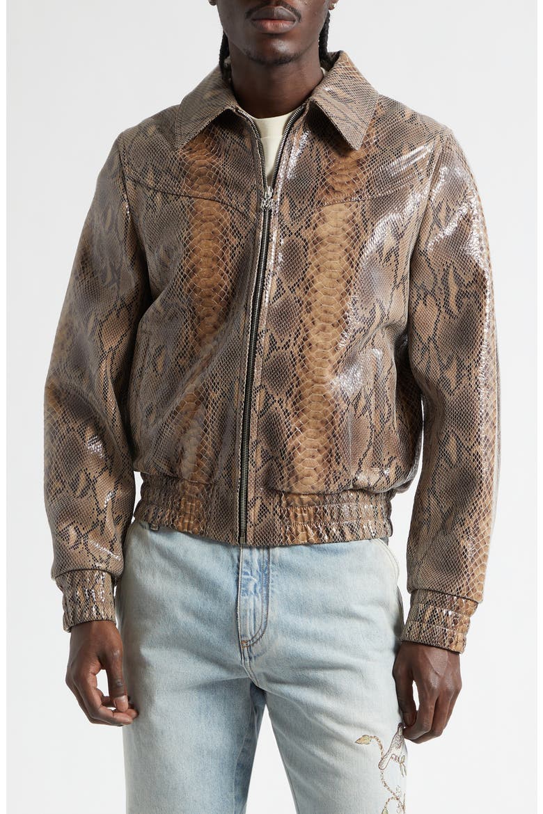 Snake Embossed Leather Western Jacket, Main, color, BROWN MULTI