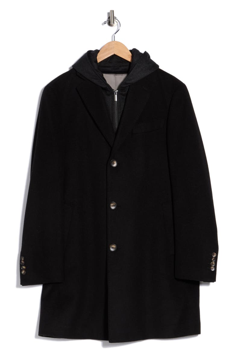 Wool Blend Topcoat with Removable Bib, Alternate, color, BLACK