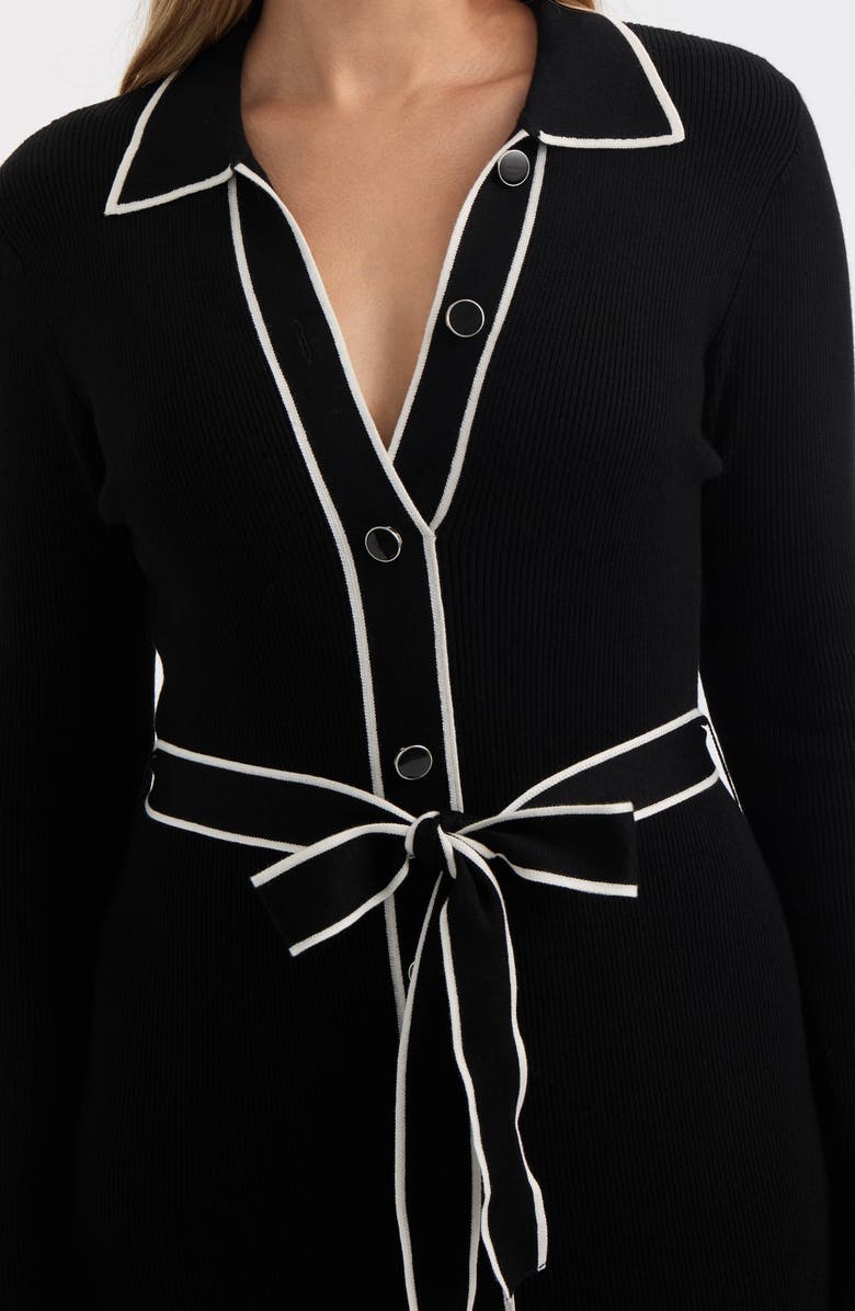 Ellen Tracy Tipped Long Sleeve Shirtdress, Alternate, color, Black