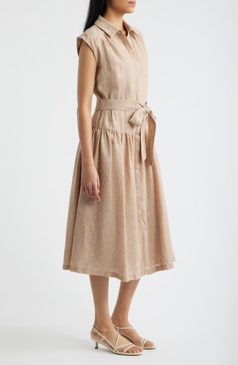 Julia Jordan Cap Sleeve Tie Waist Midi Dress, Alternate, color, Khaki