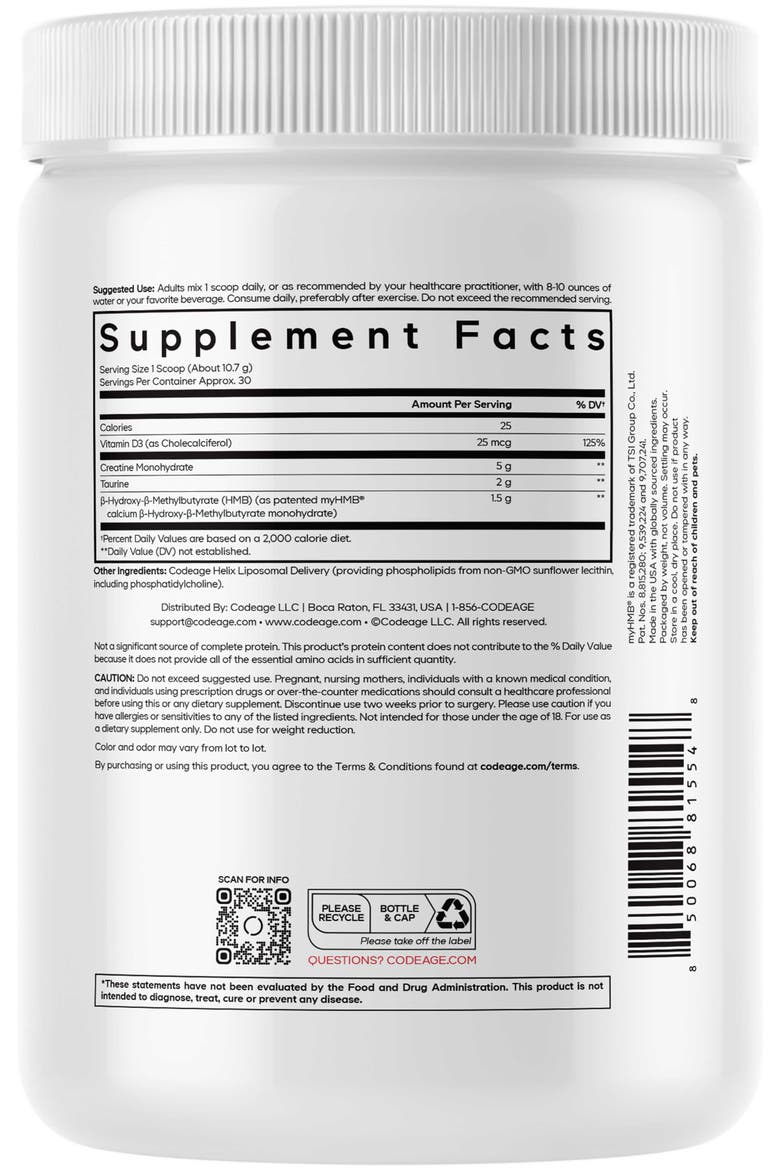 Creatine HMB+, Taurine, myHMB, Vitamin D3 Supplement, Alternate, color, White