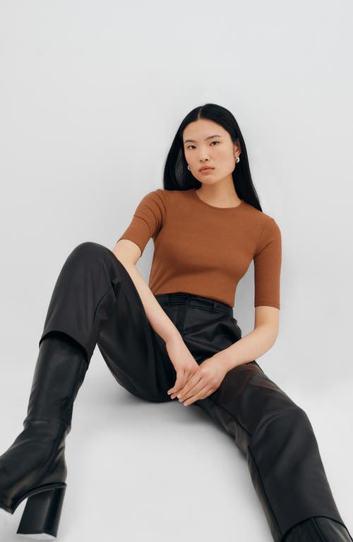 Two Lines By Marcella Seneca Rib Top In Cinnamon Brown