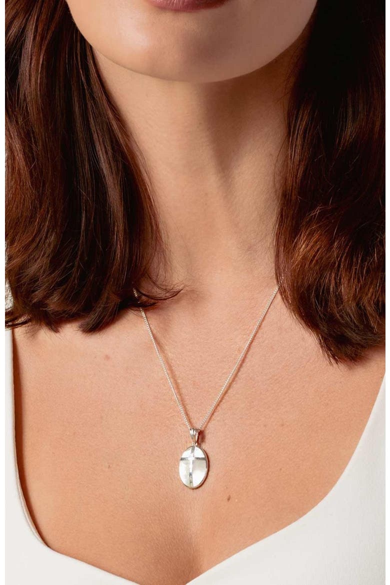 Mother Of Pearl Cross Pendant Necklace, Alternate, color, Sterling Silver
