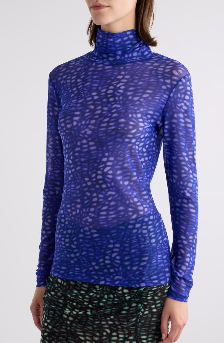 Dries Van Noten Hoyser Print Mesh Turtleneck Top, Alternate, color, 