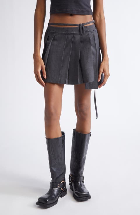 Ipleat Belted Pleated Miniskirt