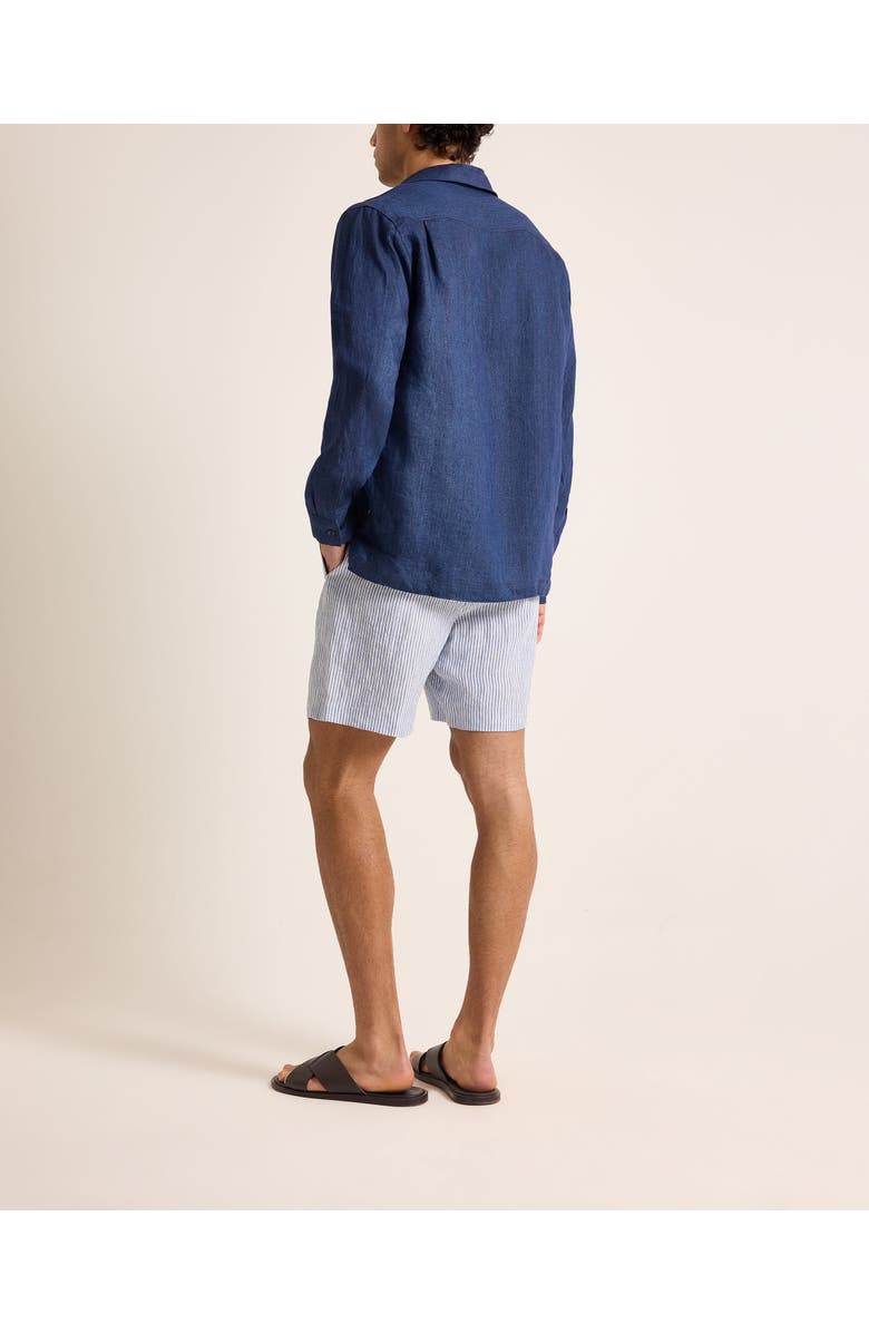 Orlebar Brown Vincent Linen Relaxed Fit Linen Long Sleeve Overhead Shirt, Alternate, color, Night Iris