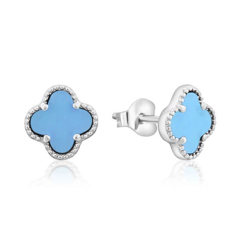 Sterling Silver Blue Turquoise Clover Studs