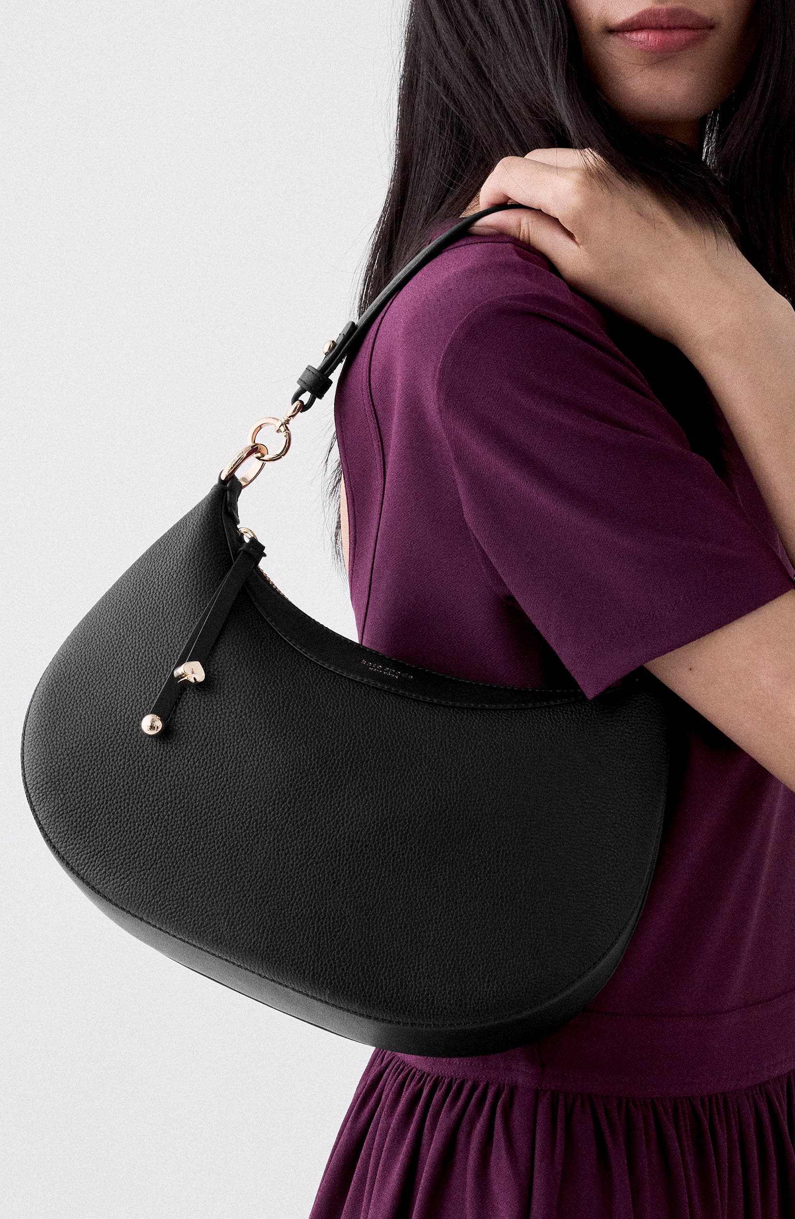 Liv Pebbled Leather Shoulder Bag, Alternate, color, BLACK