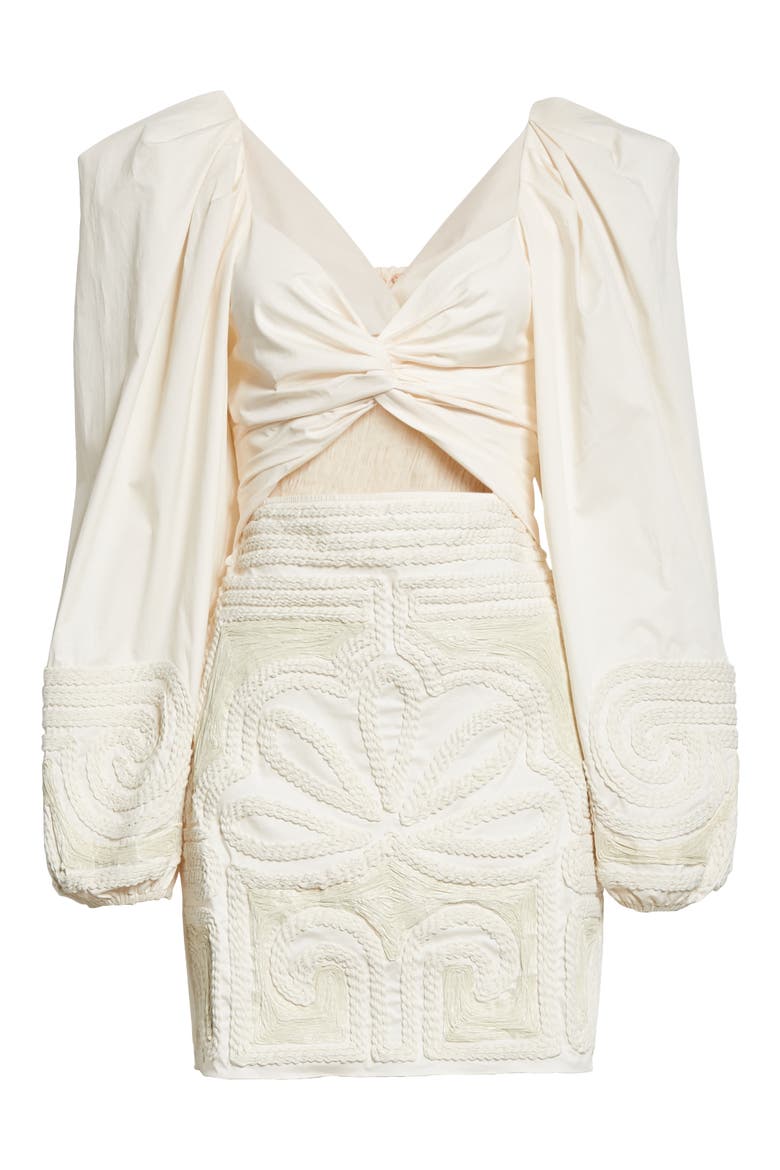 Tropical Mantra Long Sleeve Cutout Minidress, Alternate, color, ECRU