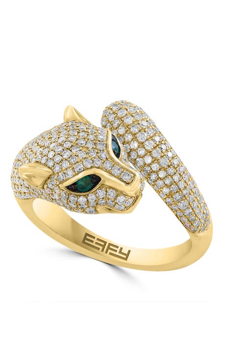 14K Yellow Gold Diamond & Emerald Panther Wrap Ring