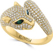EFFY 14K Yellow Gold Diamond & Emerald Panther Wrap Ring