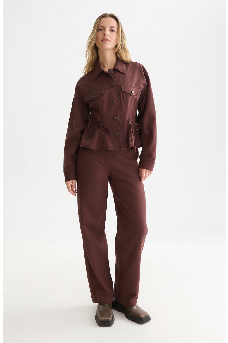 Fitted Peplum Trucker Jacket, Alternate, color, BITTER CHOCOLATE