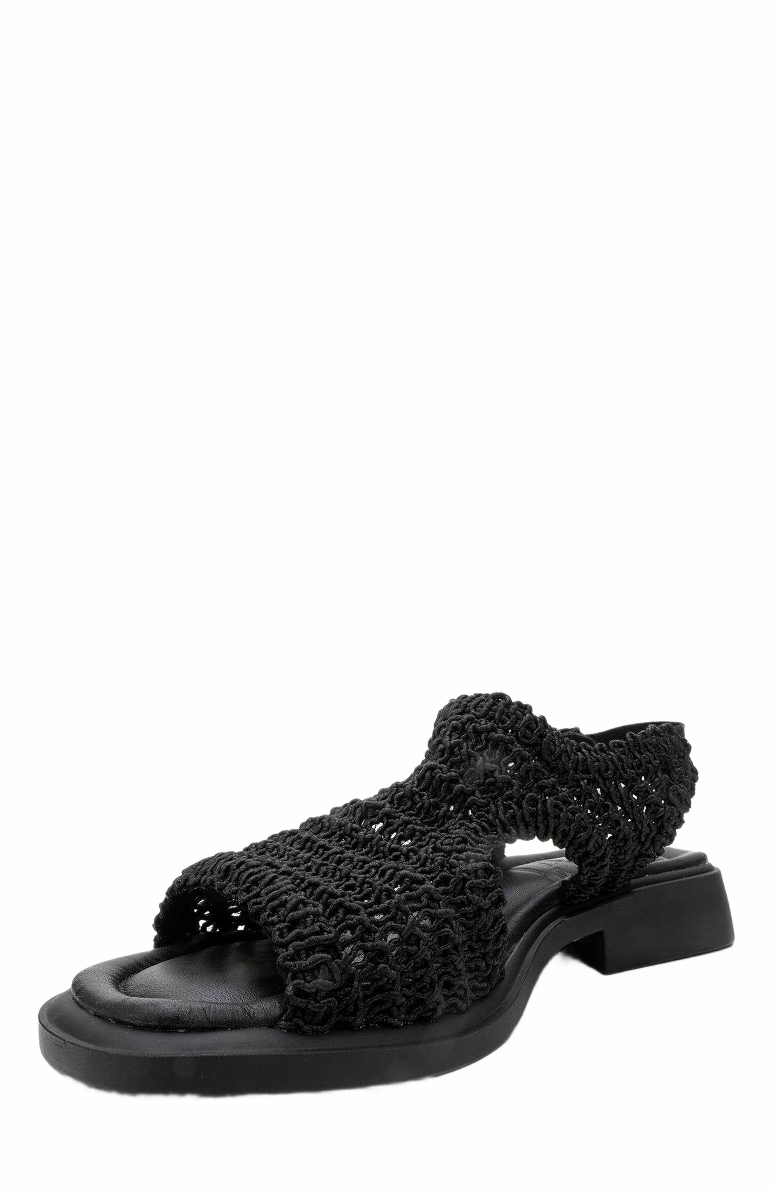 Forever & Always Shoes Weave Leather Woven Sandal, Alternate, color, Black Leather