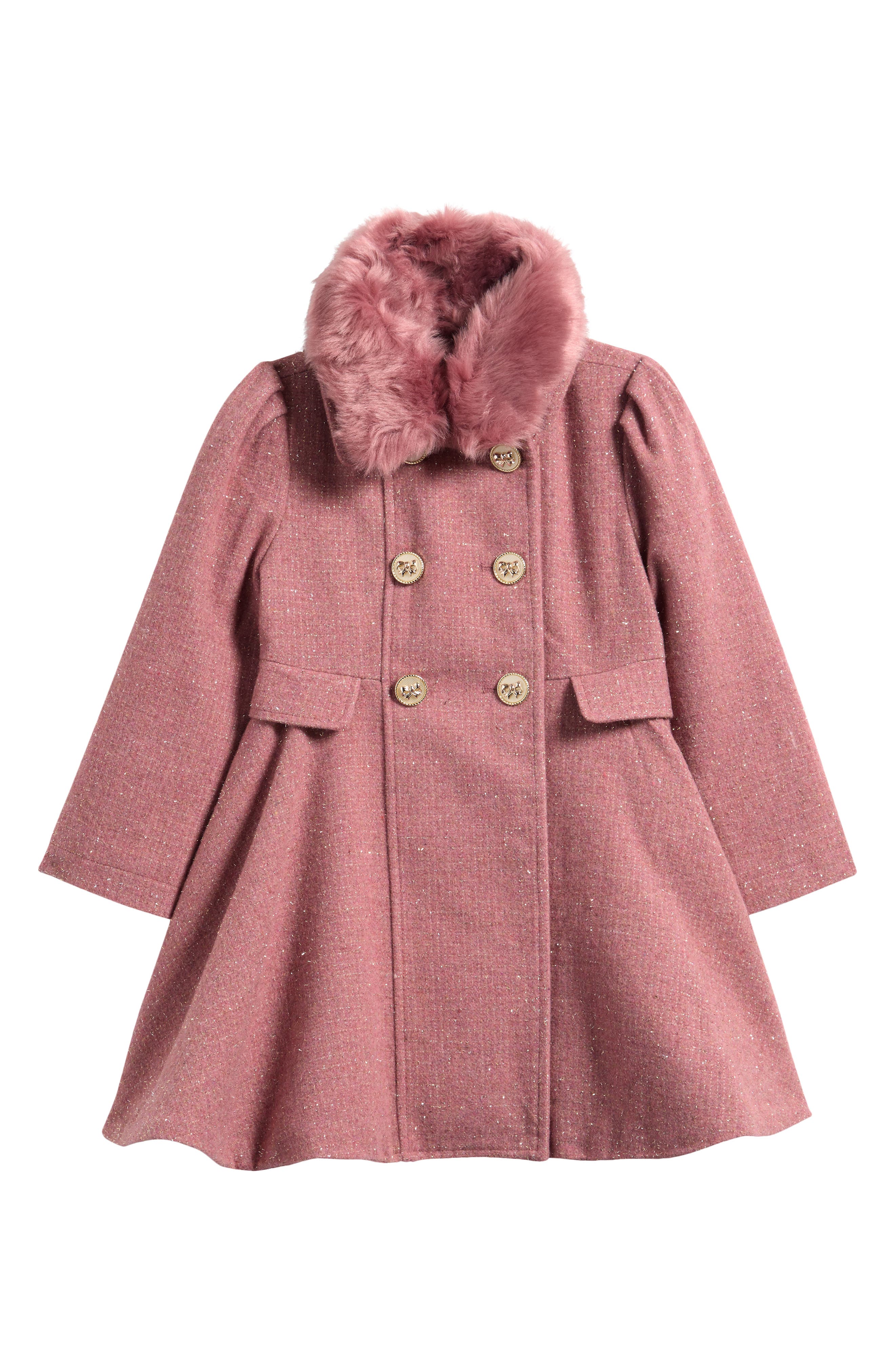 Kids' Double Breasted Princess Coat with Faux Fur Collar