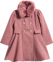 Rothschild Kids' Double Breasted Princess Coat with Faux Fur Collar